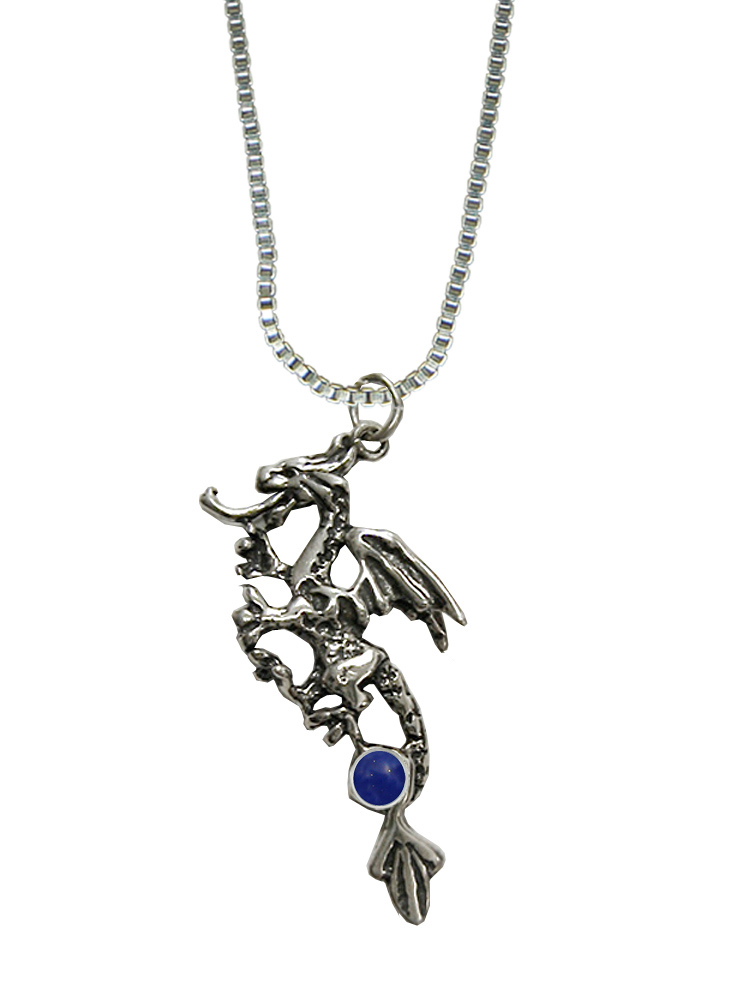 Sterling Silver Rampant Dragon Pendant With Lapis Lazuli